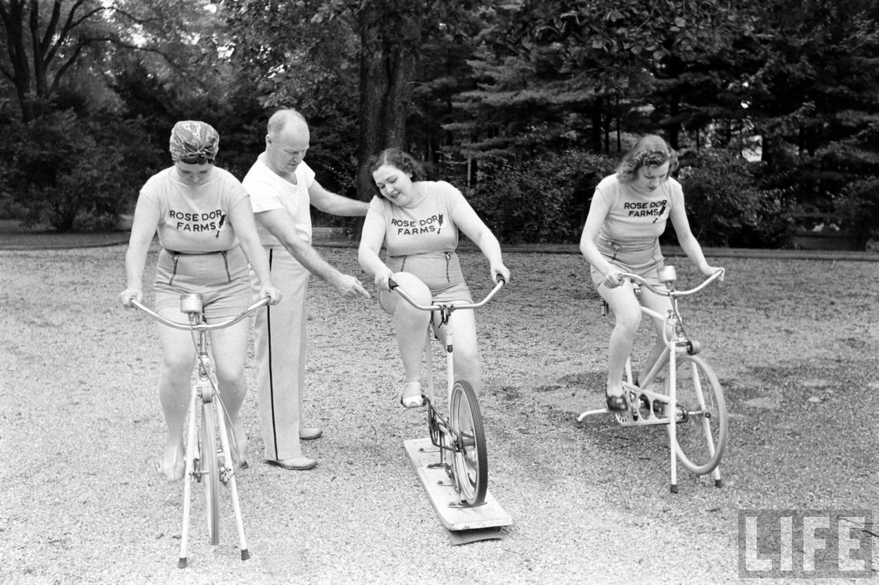 Great vintage photos from a 1930s weight loss and exercise farm.