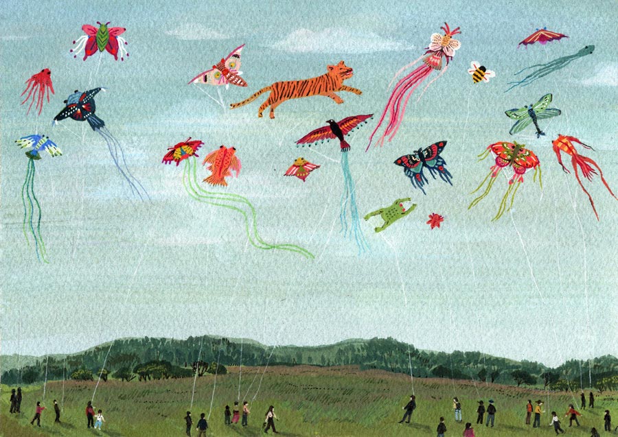 kite flying print