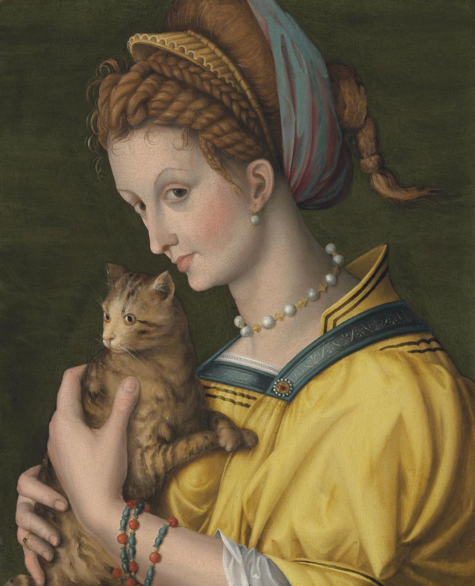 ANTONIO D'UBERTINO VERDI, Portrait of a young lady holding a cat